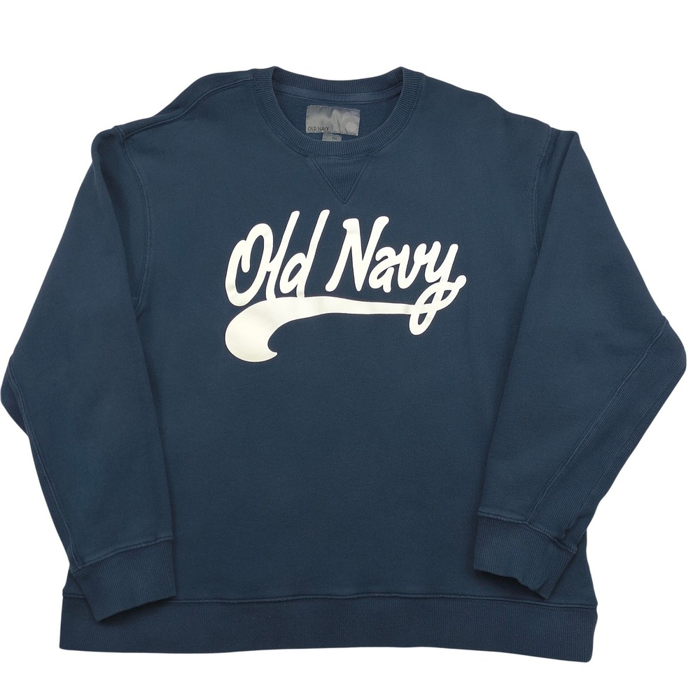 Old Navy Mens XXL Navy Blue Graphic Logo Crew Neck Pullover Sweatshirt Casual